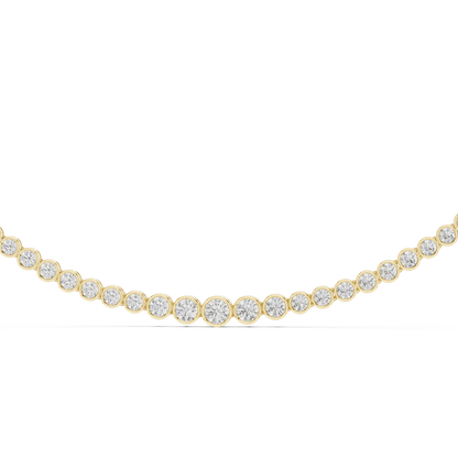 Luxury Graduated Lab Grown Diamond Tennis Necklace in Yellow Gold | Round Bezel Set Diamond Necklace