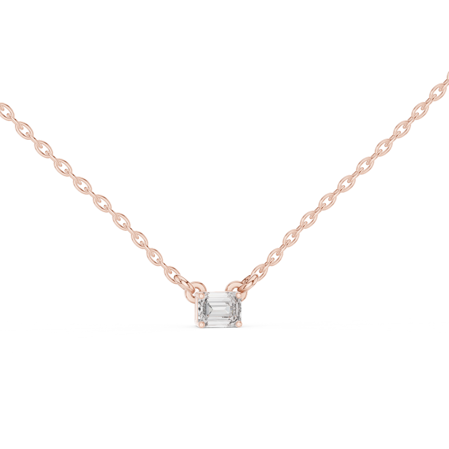 Emerald Cut Solitaire Lab Grown Diamond Pendant in White Gold