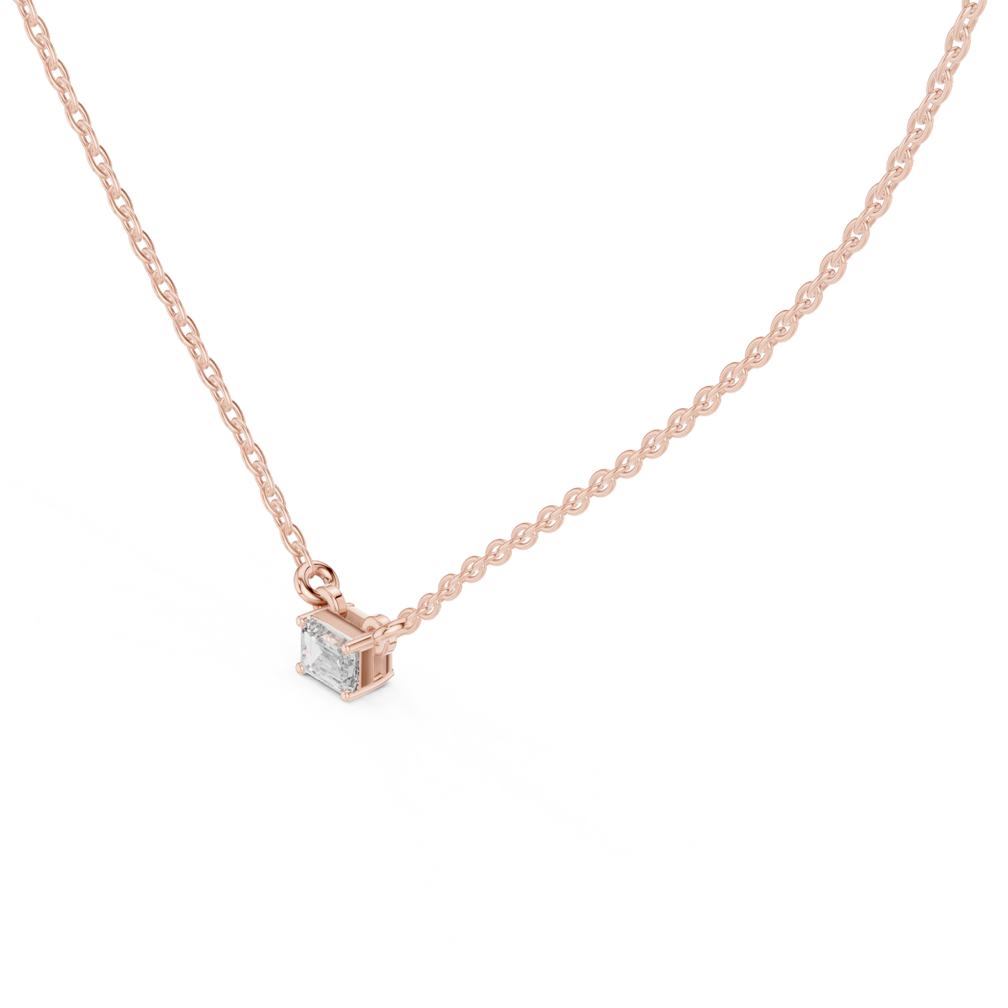 Emerald Cut Solitaire Lab Grown Diamond Pendant in White Gold