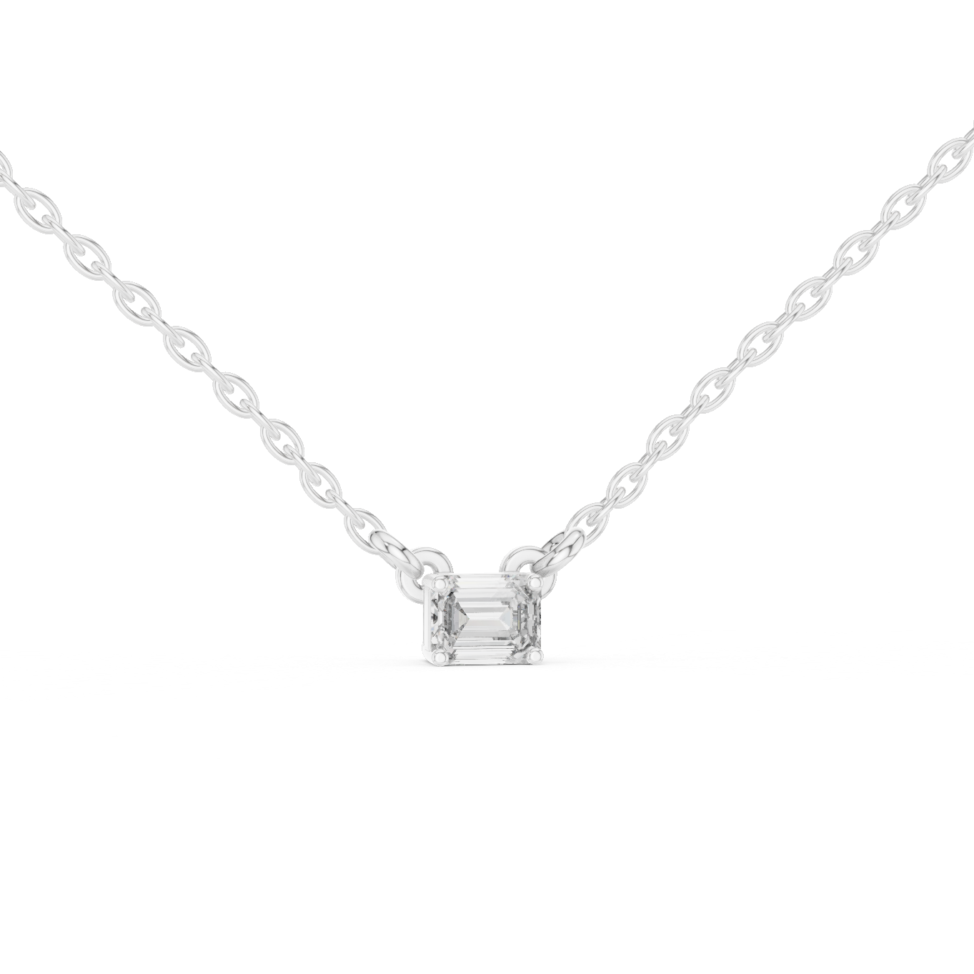 Emerald Cut Solitaire Lab Grown Diamond Pendant in White Gold