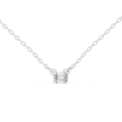 Emerald Cut Solitaire Lab Grown Diamond Pendant in White Gold