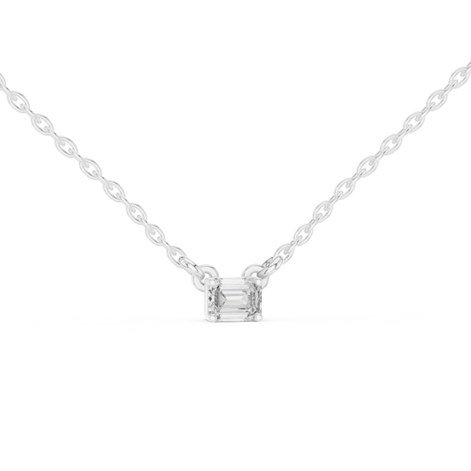 Emerald Cut Solitaire Lab Grown Diamond Pendant in White Gold