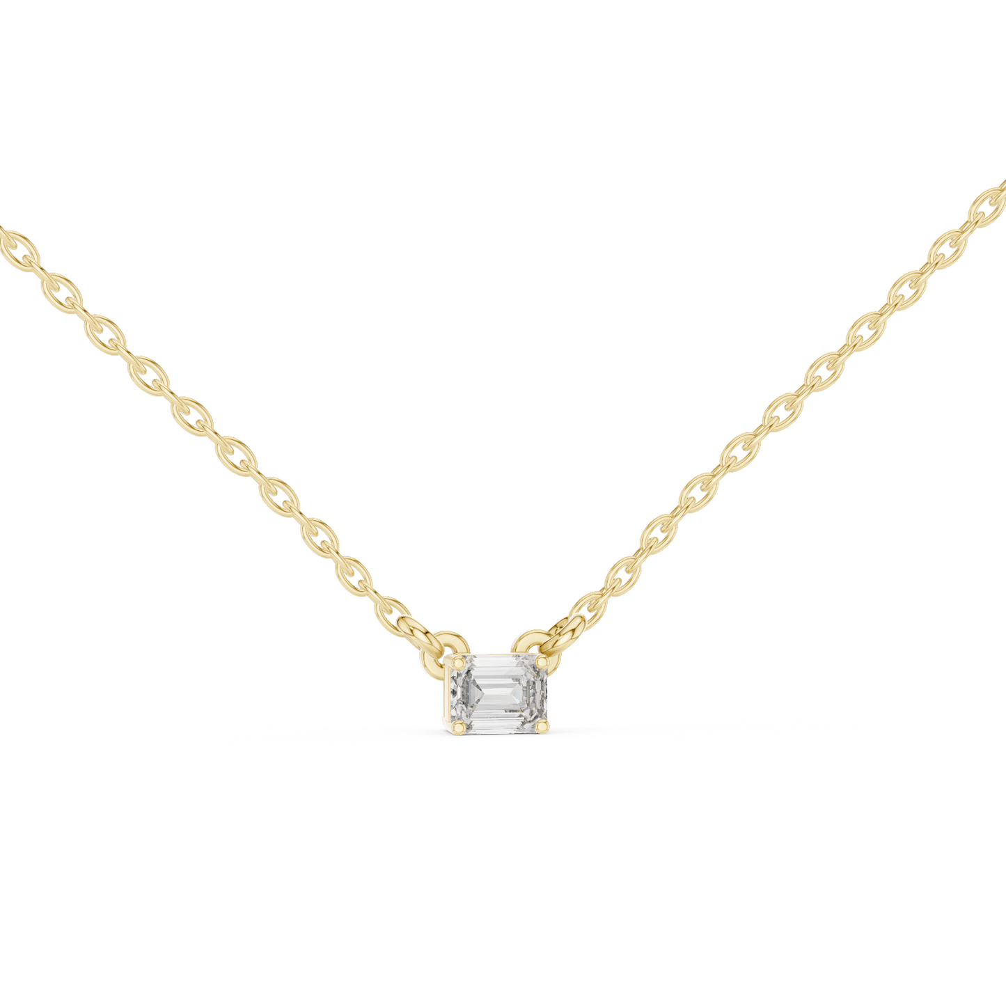 Emerald Cut Solitaire Lab Grown Diamond Pendant in White Gold