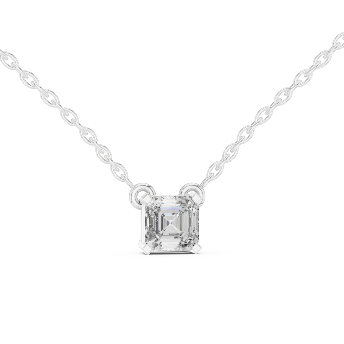Asscher Cut Solitaire Lab-Grown Diamond Pendant in White Gold
