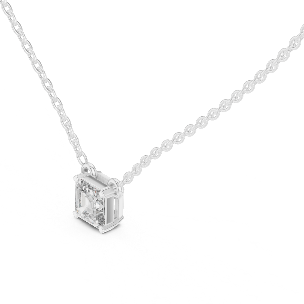 Asscher Cut Solitaire Lab-Grown Diamond Pendant in White Gold
