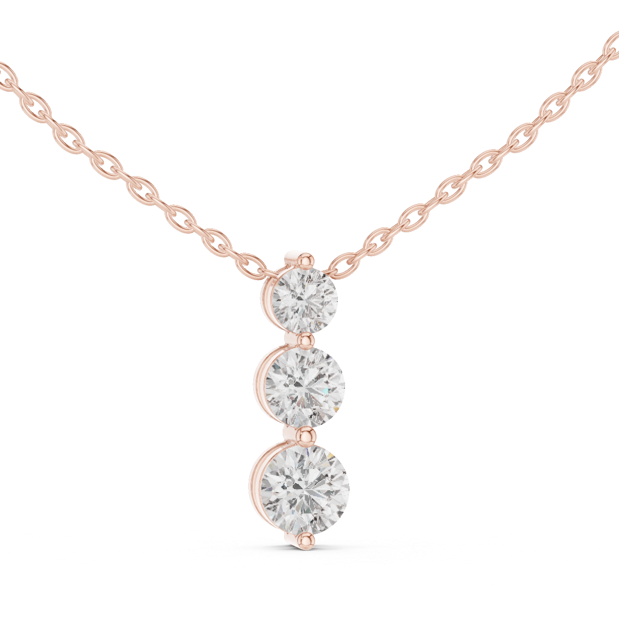 Three Stone Round Lab-Grown Diamond Solitaire Pendantin Rose Gold