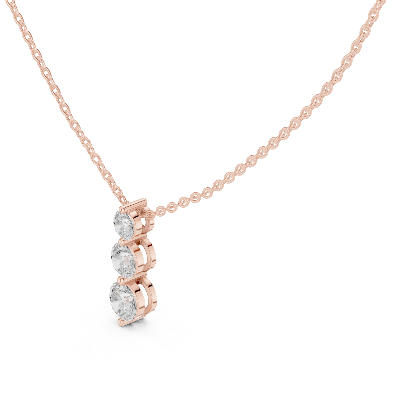 Three Stone Round Lab-Grown Diamond Solitaire Pendantin Rose Gold