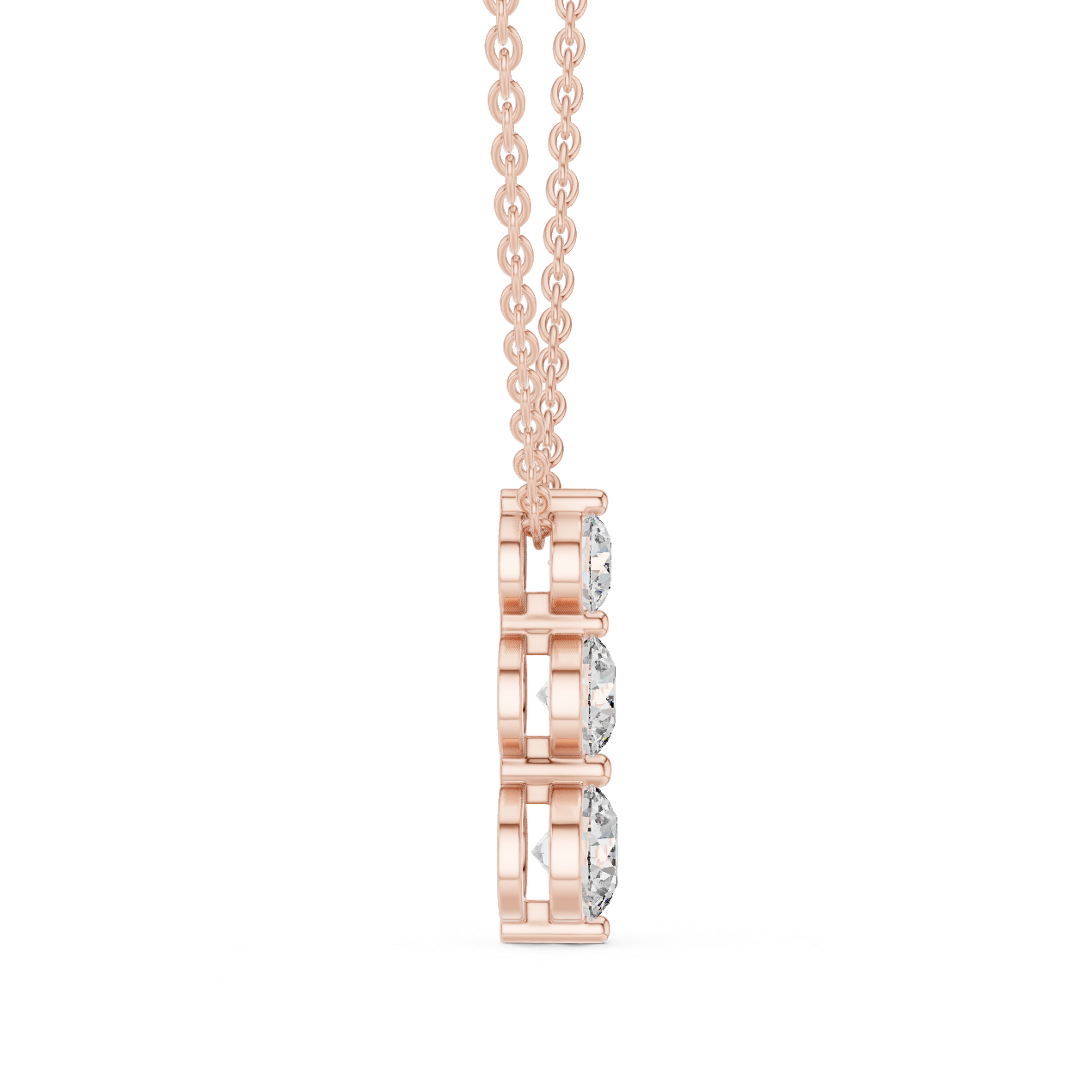 Three Stone Round Lab-Grown Diamond Solitaire Pendantin Rose Gold