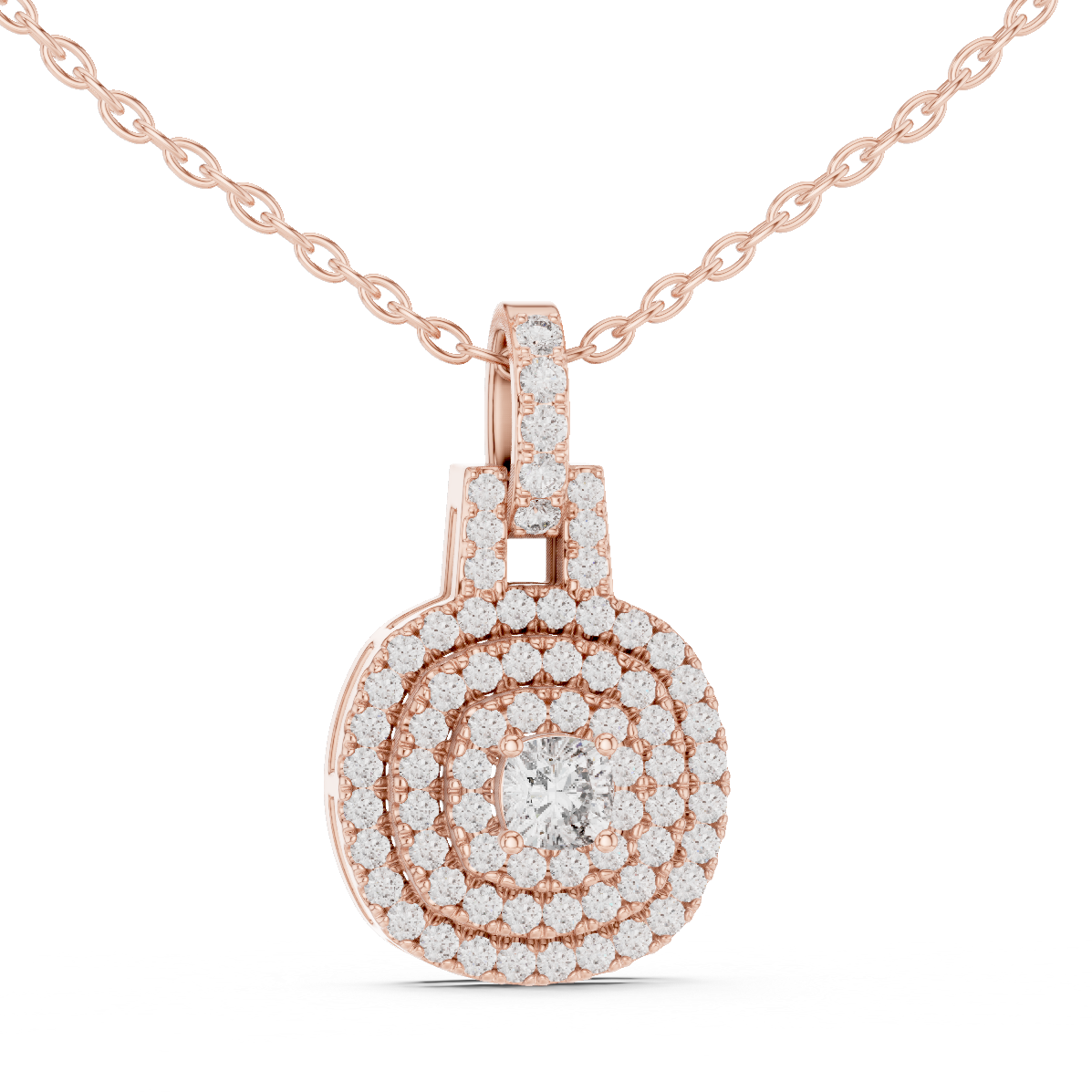 Double Halo Cushion Cut Lab-Grown Diamond Pendant 14K Rose Gold