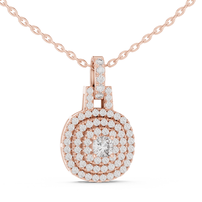 Double Halo Cushion Cut Lab-Grown Diamond Pendant 14K Rose Gold