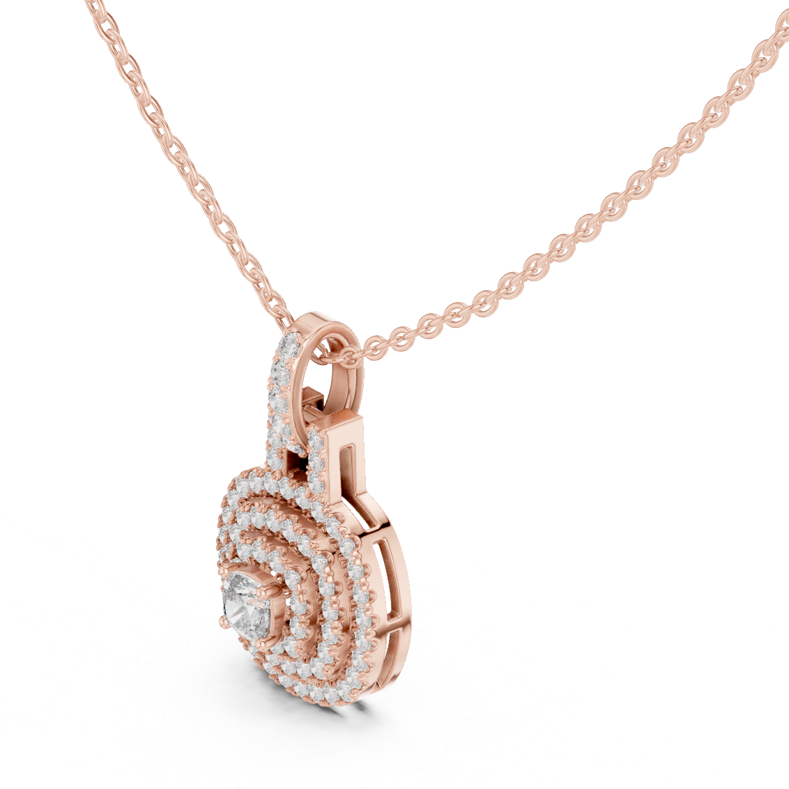 Double Halo Cushion Cut Lab-Grown Diamond Pendant 14K Rose Gold