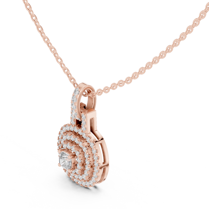 Double Halo Cushion Cut Lab-Grown Diamond Pendant 14K Rose Gold