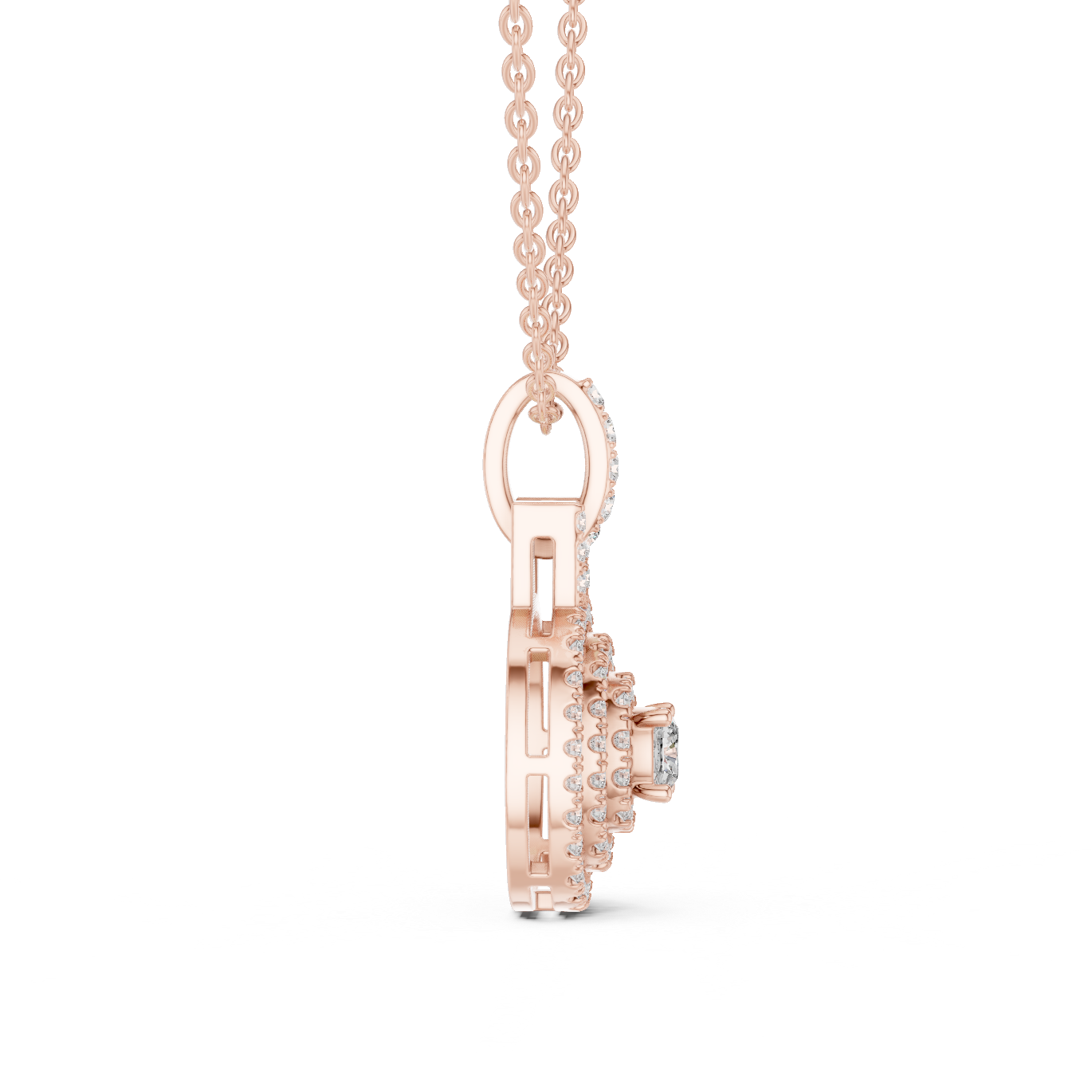 Double Halo Cushion Cut Lab-Grown Diamond Pendant 14K Rose Gold