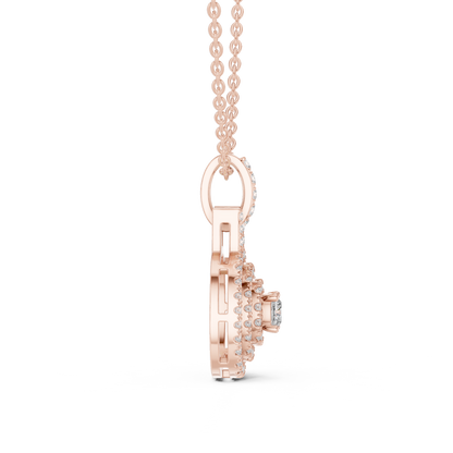 Double Halo Cushion Cut Lab-Grown Diamond Pendant 14K Rose Gold