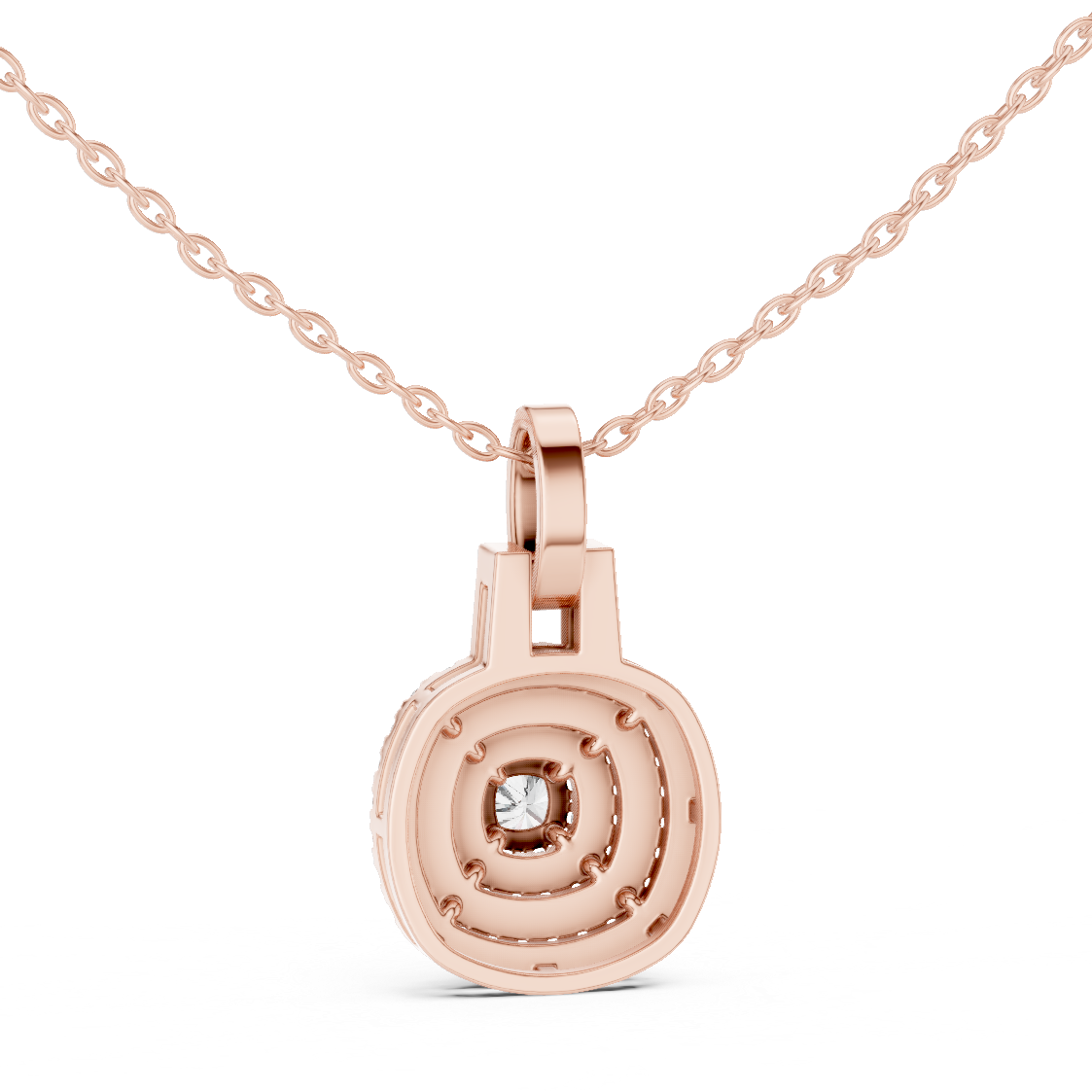 Double Halo Cushion Cut Lab-Grown Diamond Pendant 14K Rose Gold