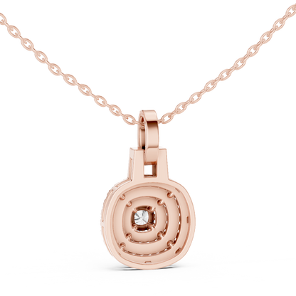 Double Halo Cushion Cut Lab-Grown Diamond Pendant 14K Rose Gold