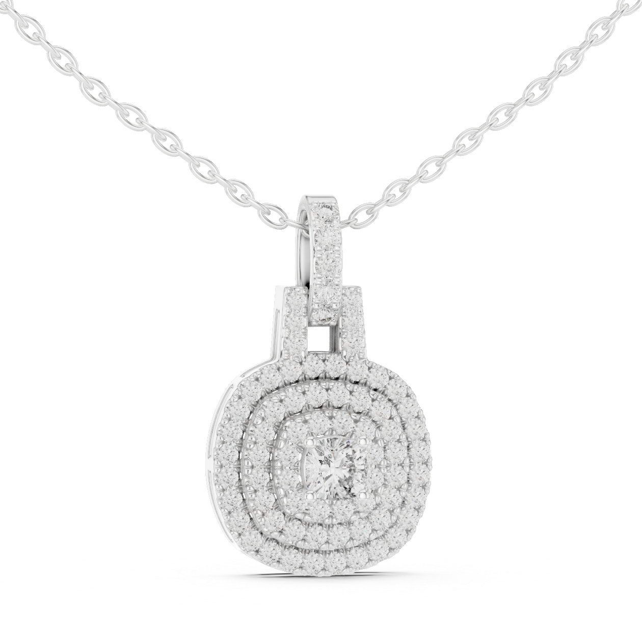Double Halo Cushion Cut Lab-Grown Diamond Pendant 14K Rose Gold