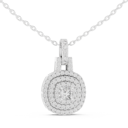 Double Halo Cushion Cut Lab-Grown Diamond Pendant 14K Rose Gold