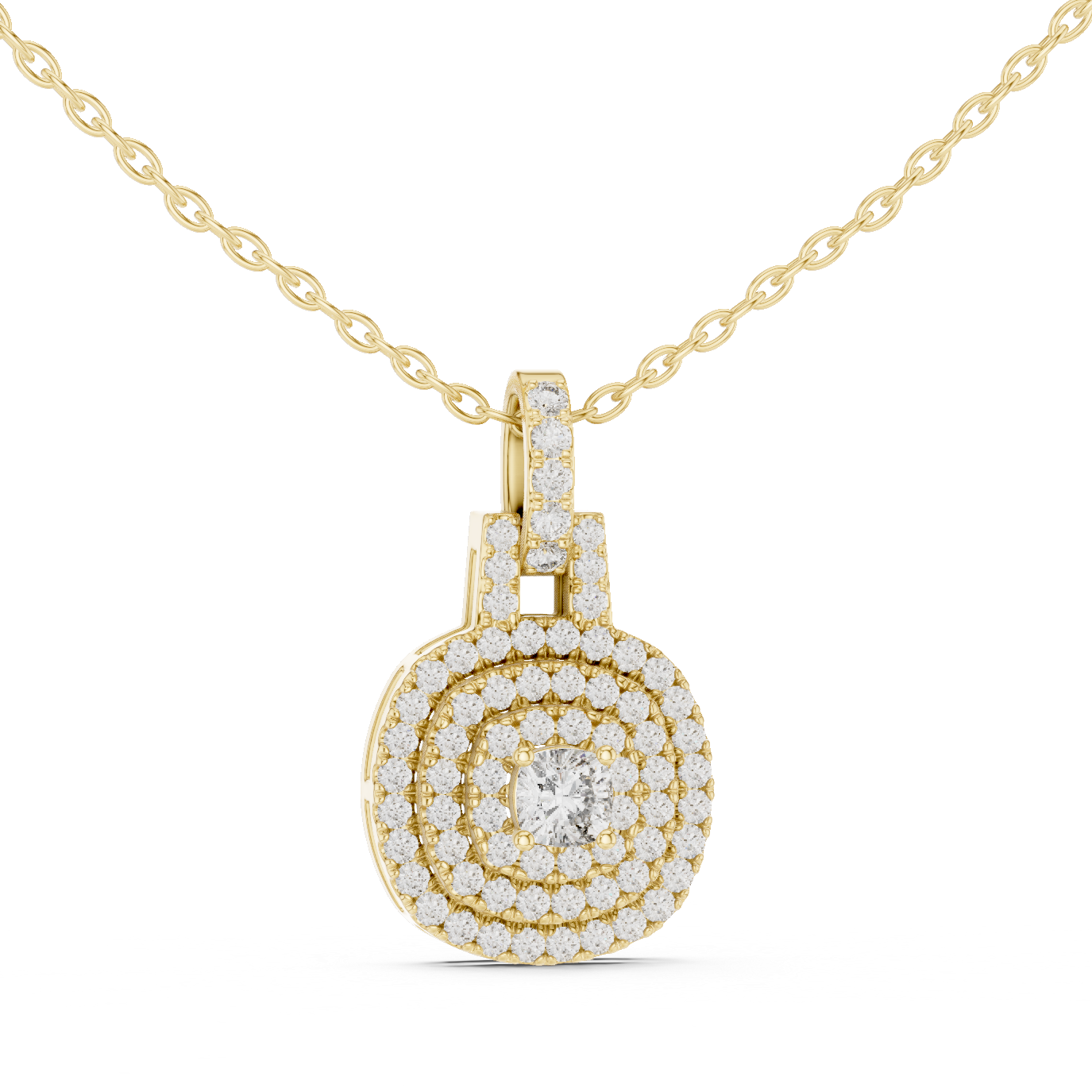 Double Halo Cushion Cut Lab-Grown Diamond Pendant 14K Rose Gold