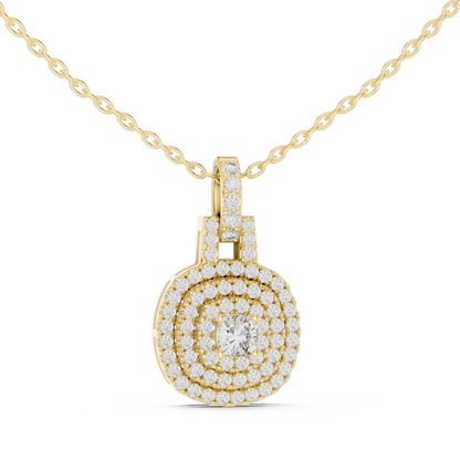 Double Halo Cushion Cut Lab-Grown Diamond Pendant 14K Rose Gold