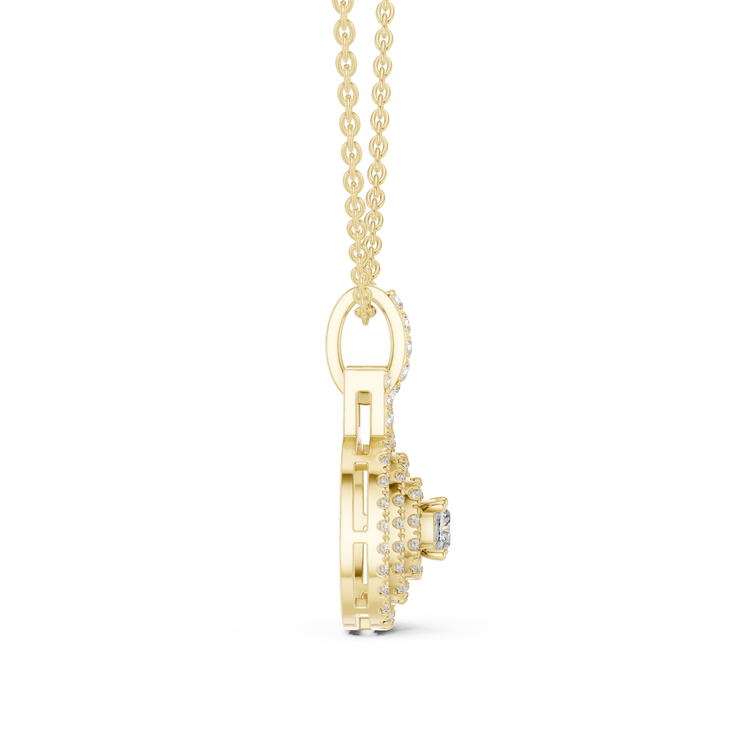 Double Halo Cushion Cut Lab-Grown Diamond Pendant 14K Rose Gold