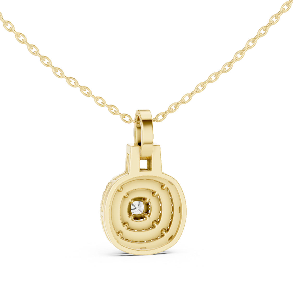Double Halo Cushion Cut Lab-Grown Diamond Pendant 14K Rose Gold