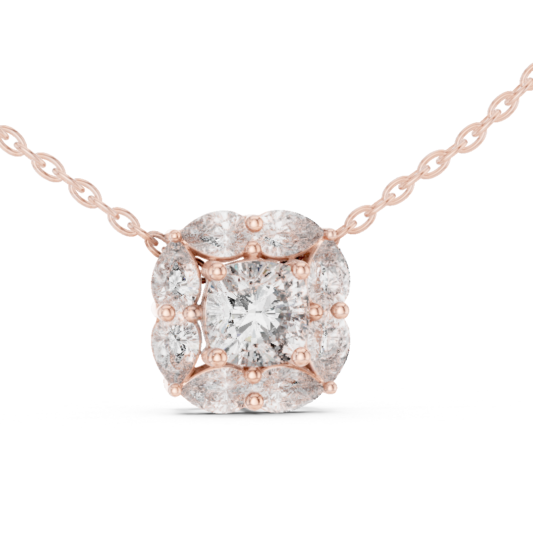 Cushion Cut Pear Halo Lab Grown Diamond Pendant in 14K Rose Gold