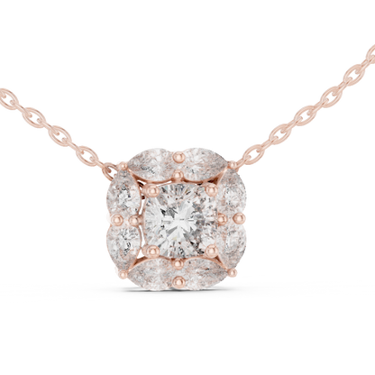 Cushion Cut Pear Halo Lab Grown Diamond Pendant in 14K Rose Gold