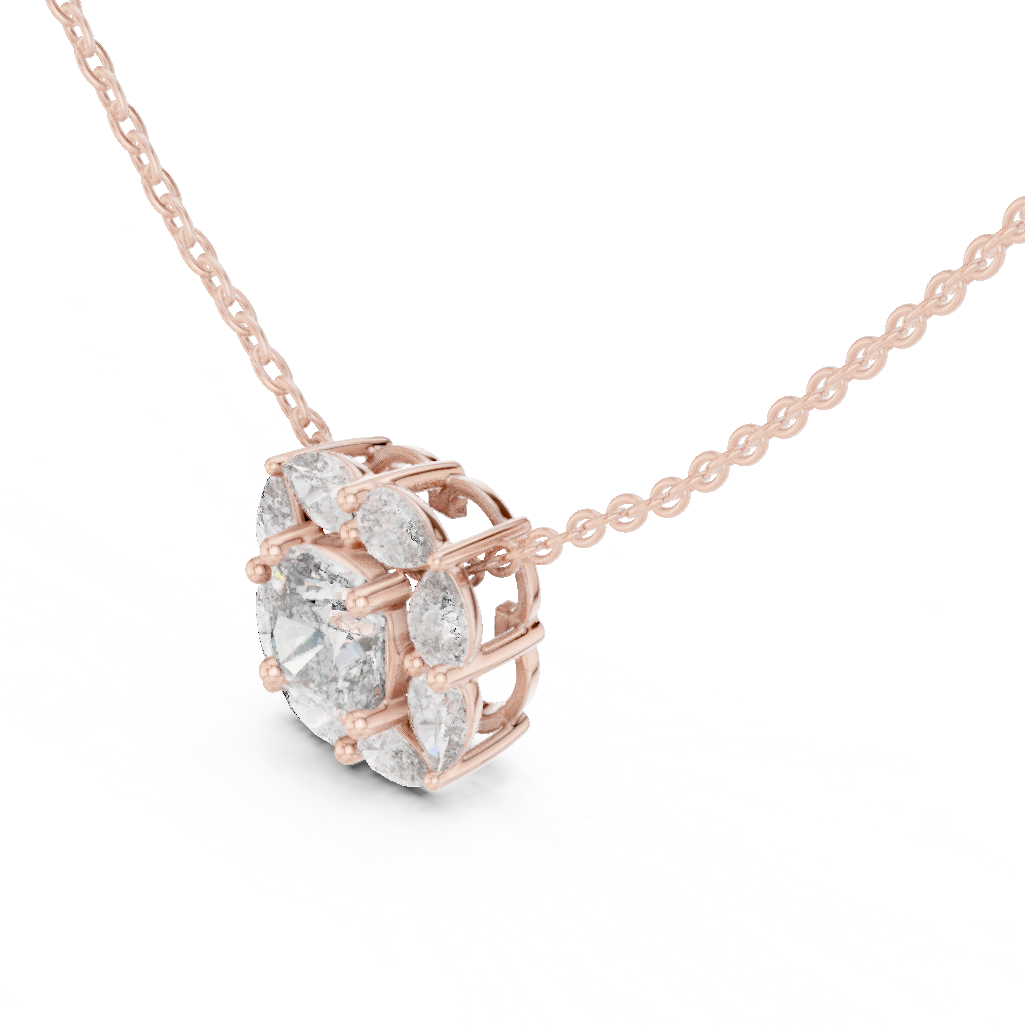 Cushion Cut Pear Halo Lab Grown Diamond Pendant in 14K Rose Gold
