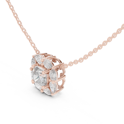 Cushion Cut Pear Halo Lab Grown Diamond Pendant in 14K Rose Gold