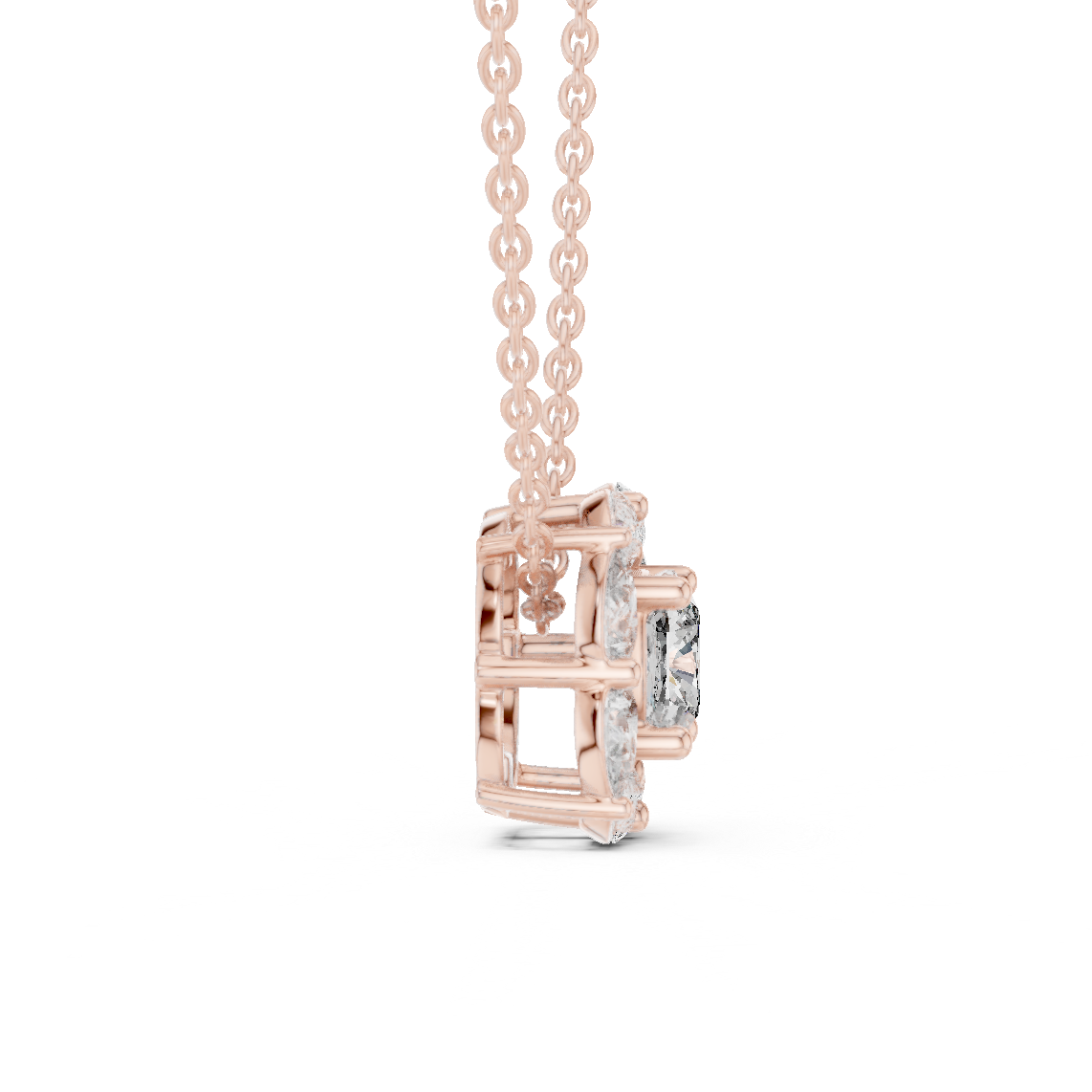 Cushion Cut Pear Halo Lab Grown Diamond Pendant in 14K Rose Gold