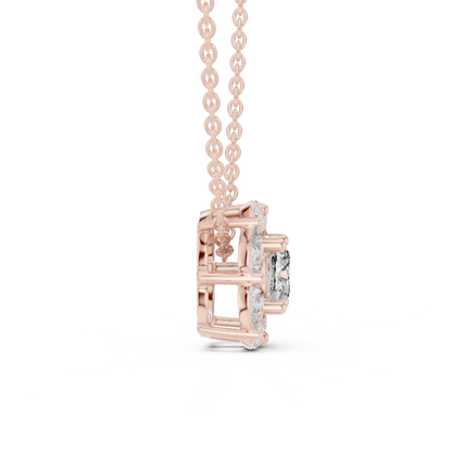 Cushion Cut Pear Halo Lab Grown Diamond Pendant in 14K Rose Gold