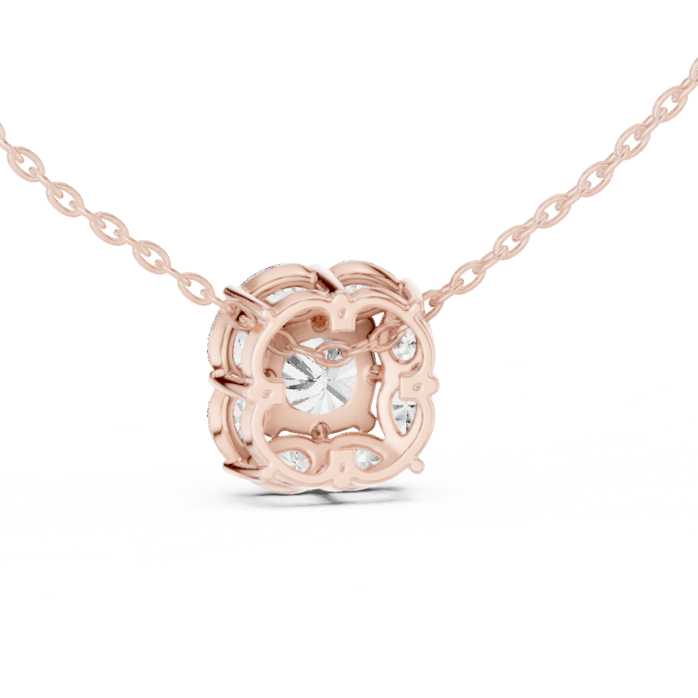 Cushion Cut Pear Halo Lab Grown Diamond Pendant in 14K Rose Gold