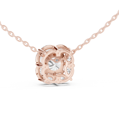 Cushion Cut Pear Halo Lab Grown Diamond Pendant in 14K Rose Gold