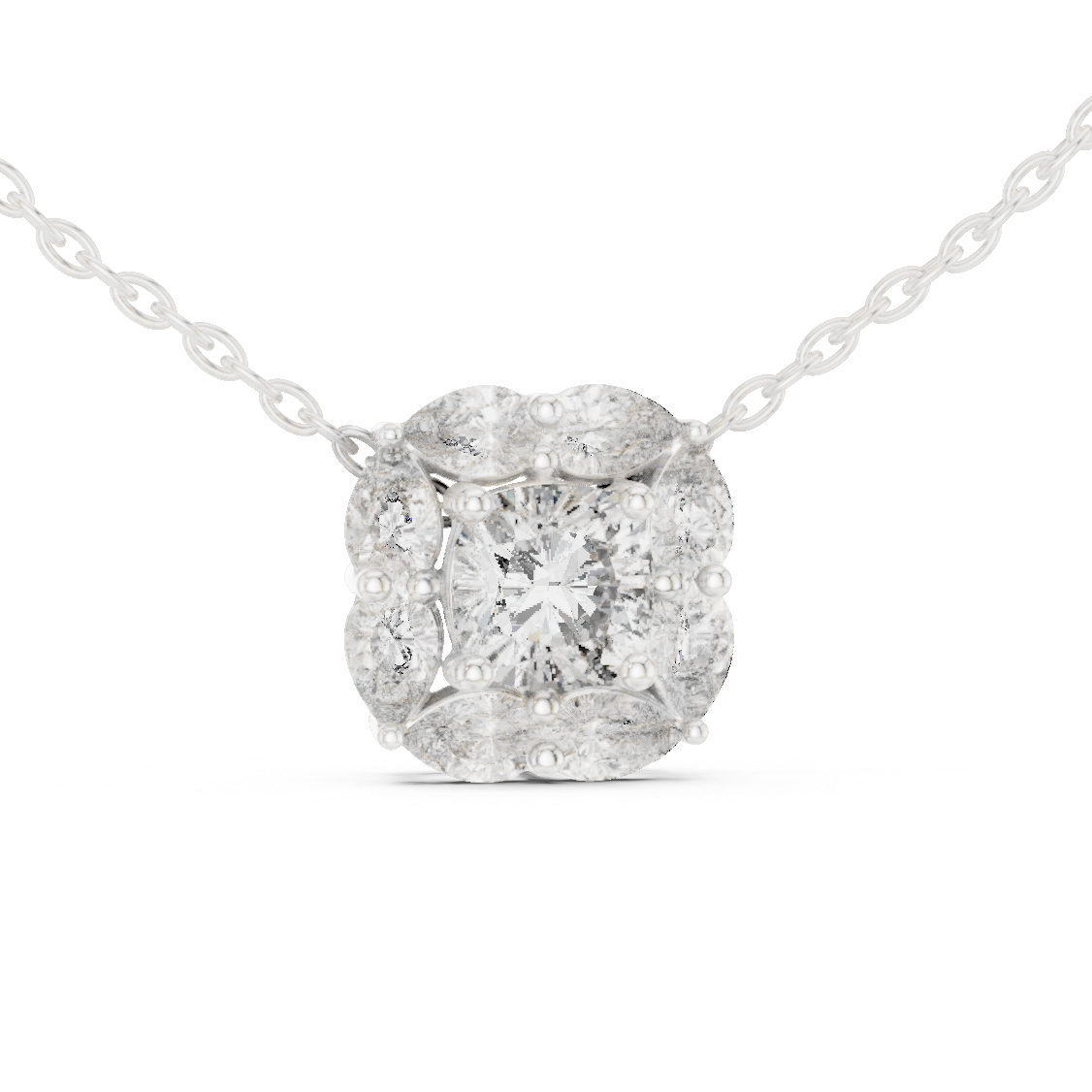 Cushion Cut Pear Halo Lab Grown Diamond Pendant in 14K Rose Gold