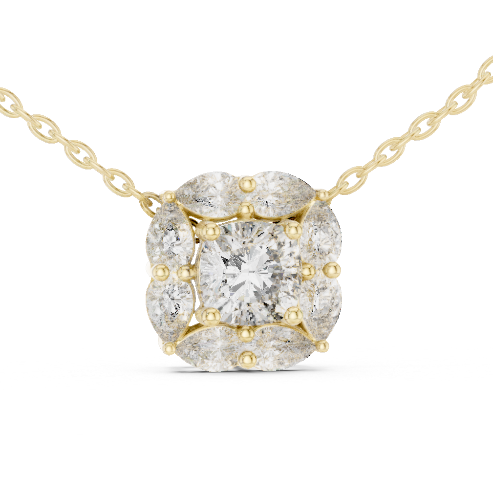 Cushion Cut Pear Halo Lab Grown Diamond Pendant in 14K Rose Gold
