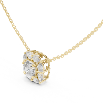 Cushion Cut Pear Halo Lab Grown Diamond Pendant in 14K Rose Gold