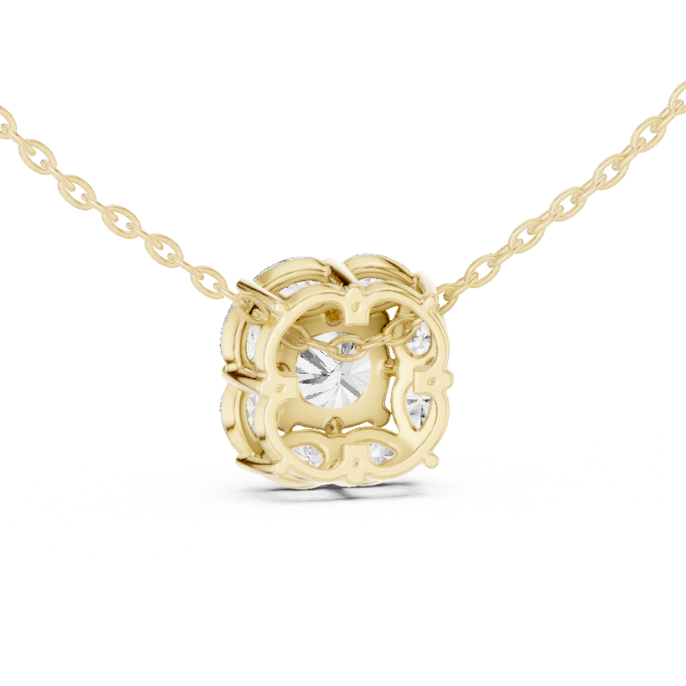 Cushion Cut Pear Halo Lab Grown Diamond Pendant in 14K Rose Gold