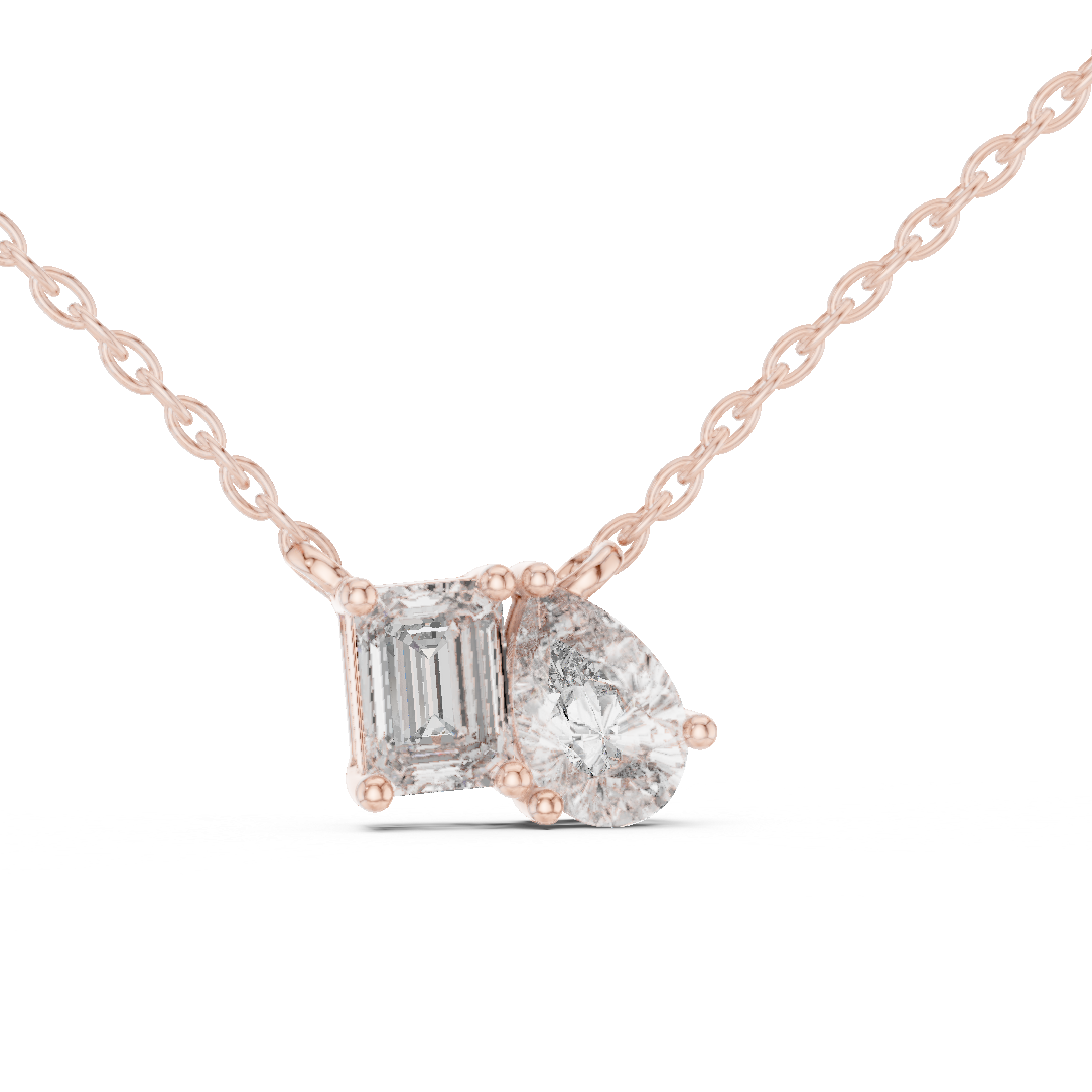 Toi Et Moi Emerald & Pear Lab Grown Diamond Pendant in 14K Rose Gold