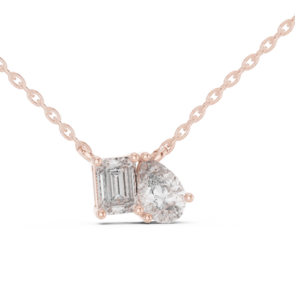 Toi Et Moi Emerald & Pear Lab Grown Diamond Pendant in 14K Rose Gold