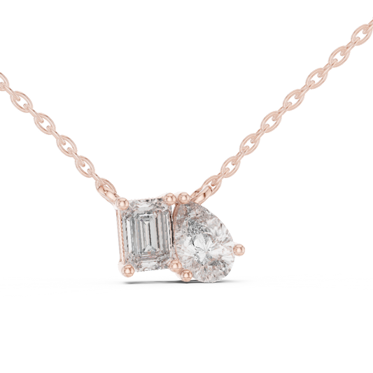 Toi Et Moi Emerald & Pear Lab Grown Diamond Pendant in 14K Rose Gold