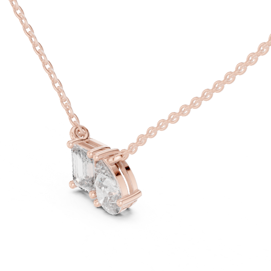 Toi Et Moi Emerald & Pear Lab Grown Diamond Pendant in 14K Rose Gold