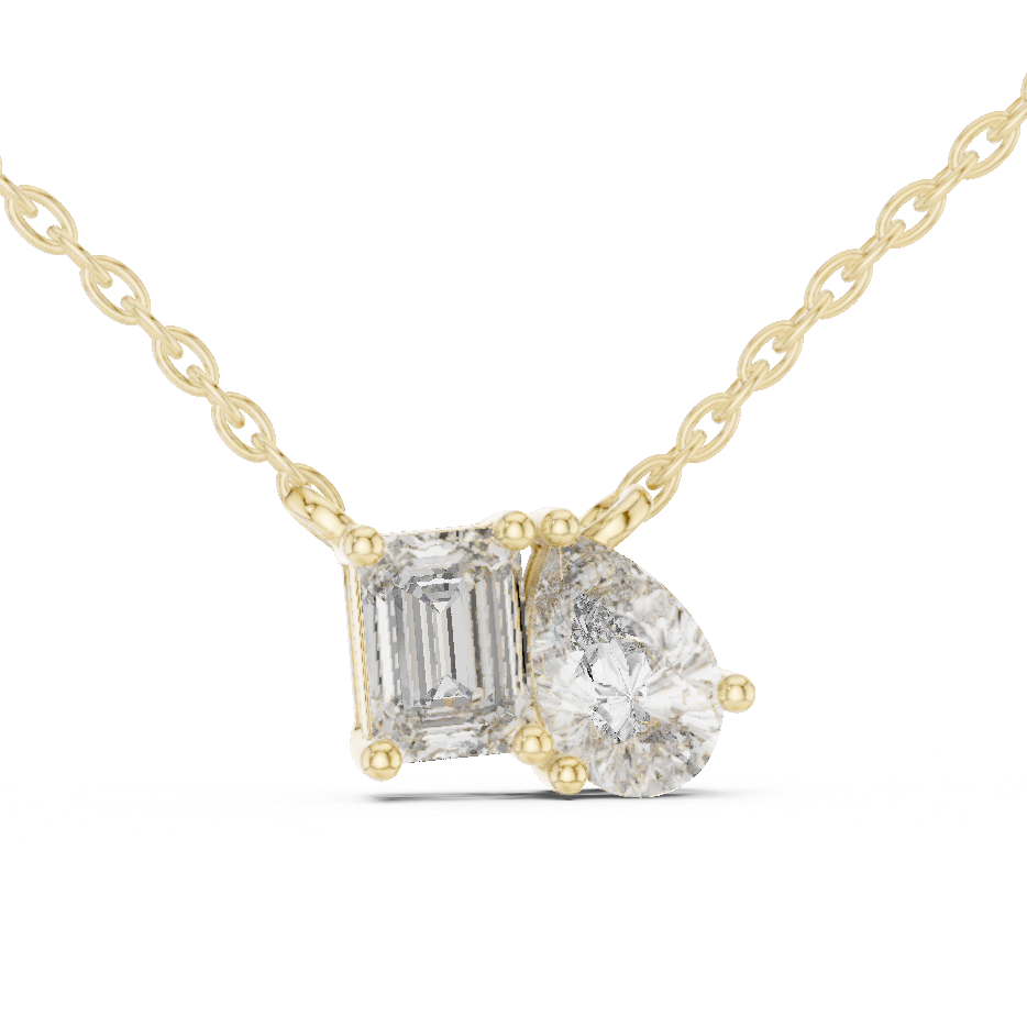 Toi Et Moi Emerald & Pear Lab Grown Diamond Pendant in 14K Rose Gold