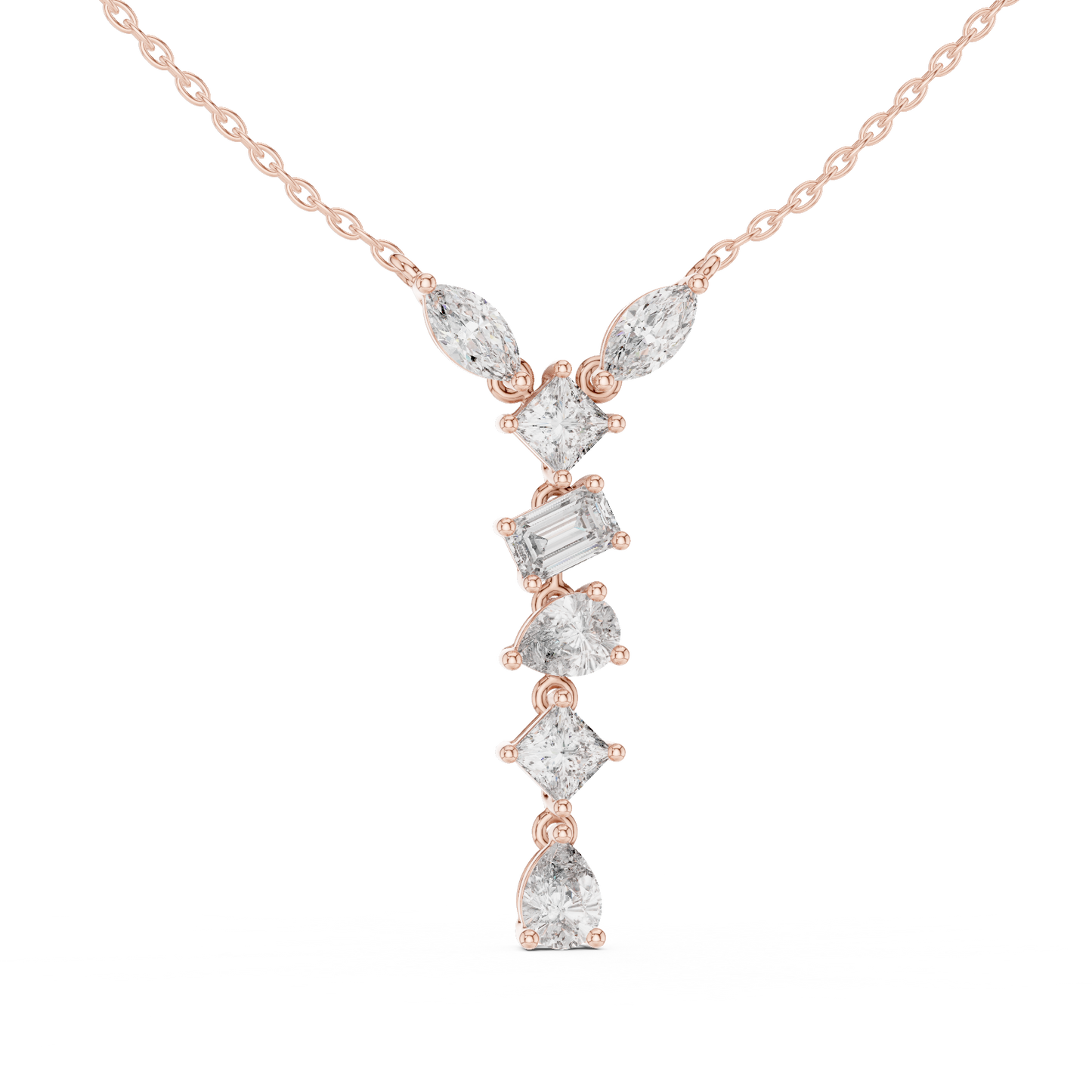 Multi Shape Lab-Grown Solitaire Diamond Drop Pendant in Yellow Gold