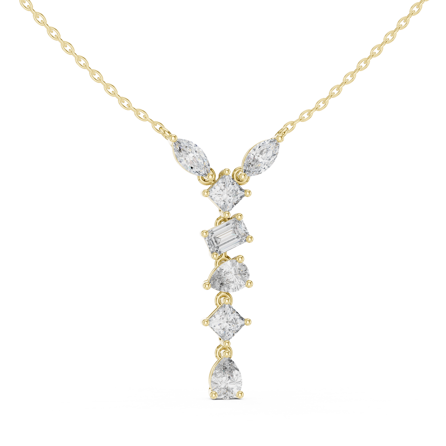 Multi Shape Lab-Grown Solitaire Diamond Drop Pendant in Yellow Gold