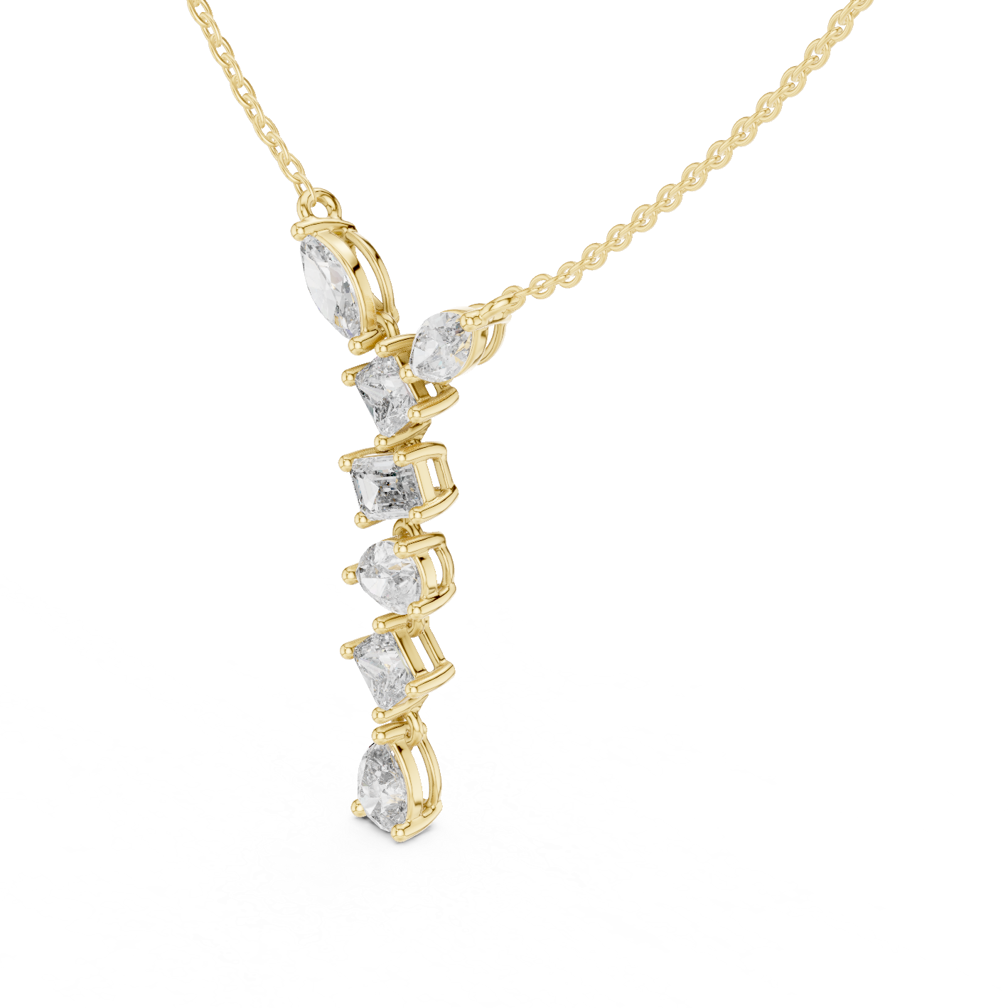 Multi Shape Lab-Grown Solitaire Diamond Drop Pendant in Yellow Gold