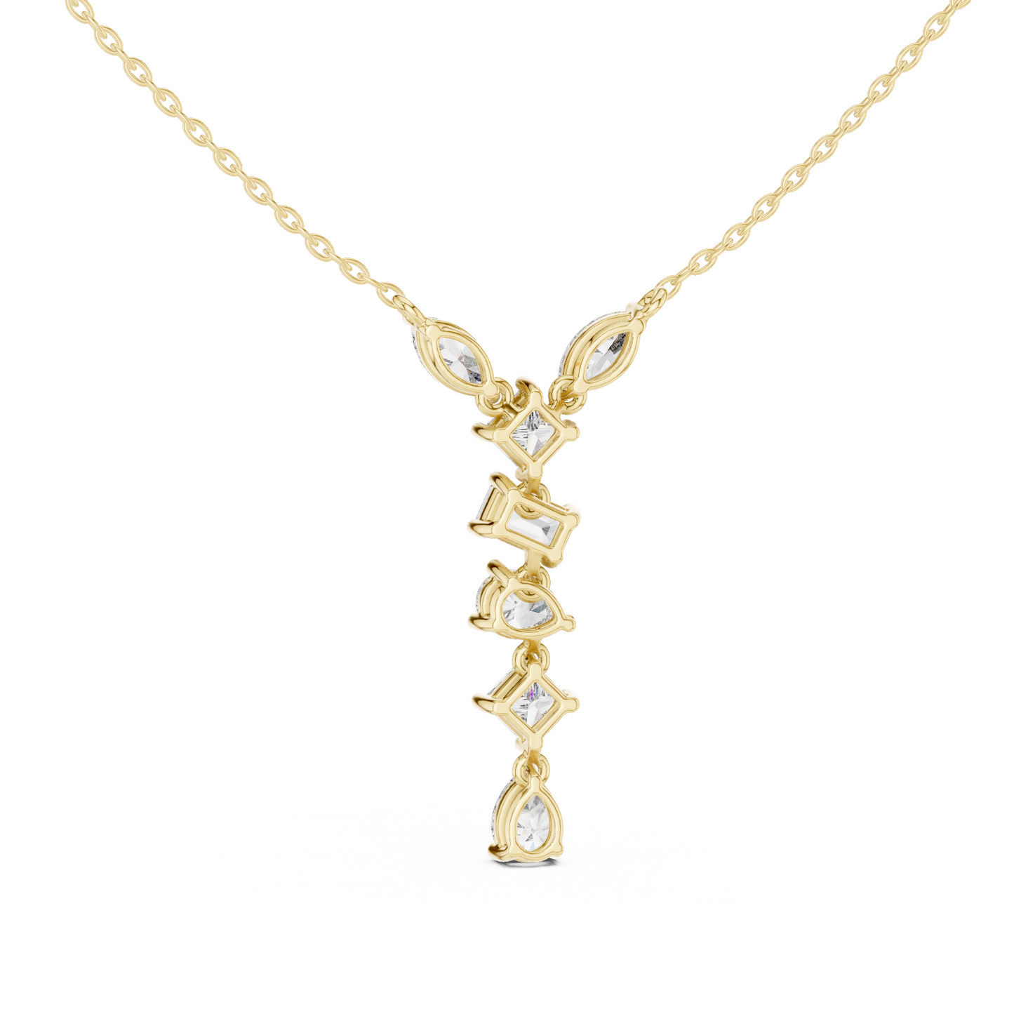 Multi Shape Lab-Grown Solitaire Diamond Drop Pendant in Yellow Gold