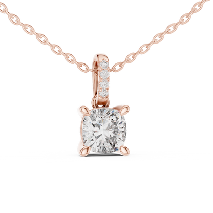 Cushion Cut Solitaire Lab-Grown Diamond Pendant in Yellow Gold