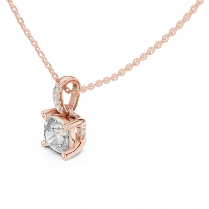 Cushion Cut Solitaire Lab-Grown Diamond Pendant in Yellow Gold