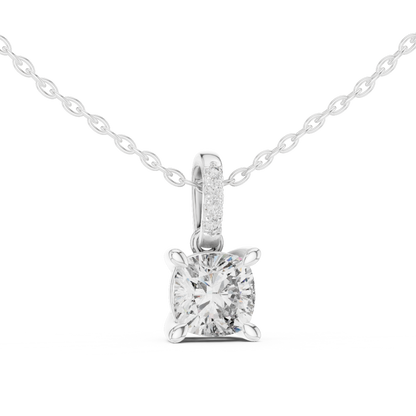 Cushion Cut Solitaire Lab-Grown Diamond Pendant in Yellow Gold